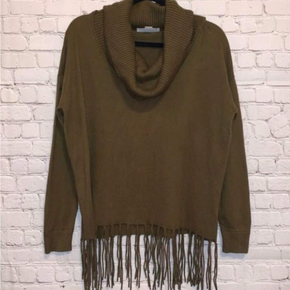 Michael Kors Olive Green Cowl Neck Sweater with Fringe